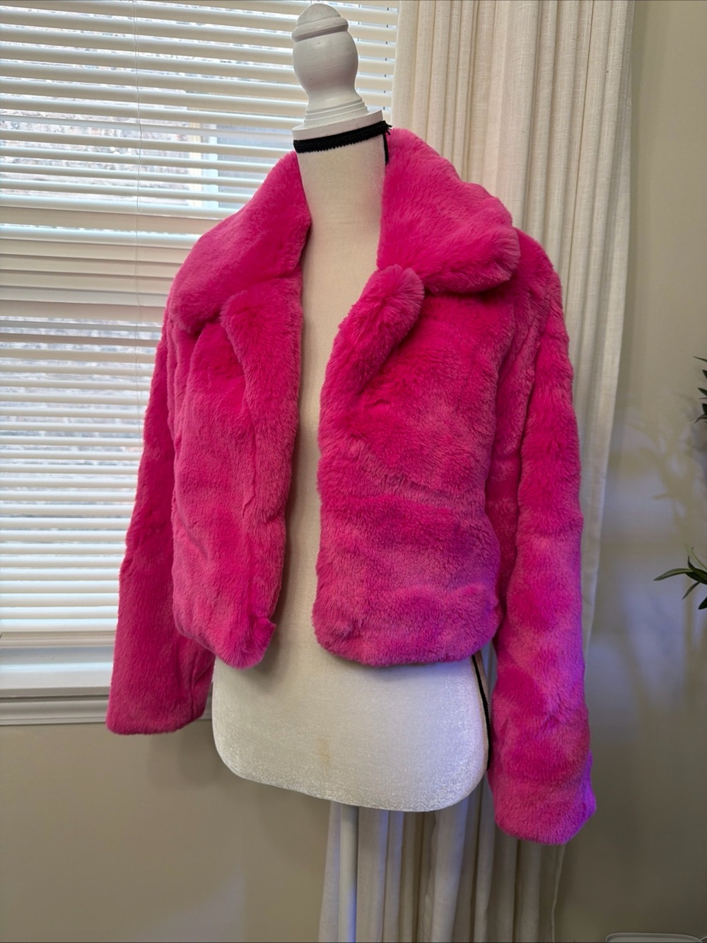 Akira Women's Faux Fur Crop Jacket - Hot Pink M